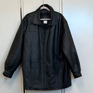 KS black genuine leather jacket size 2XL. Zipper front, 2 pockets, Velcro cuffs